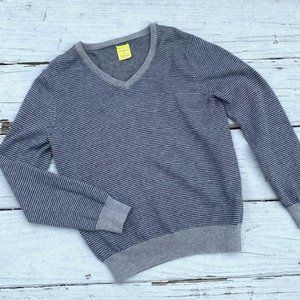 Crewcuts Boys Grey Black Stripe V Neck Pullover Sweater 100% Cotton Sz 8